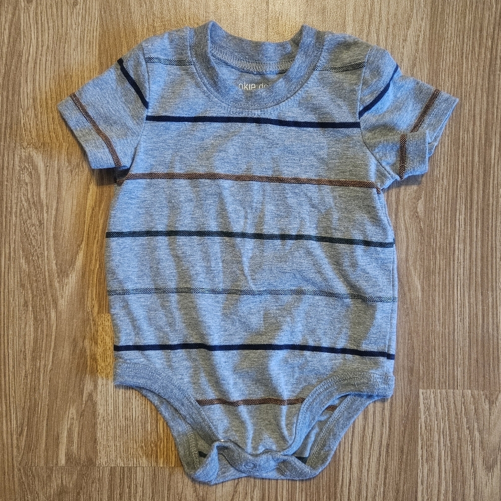 Okie Dokie Blue And Grey Striped Bodysuit